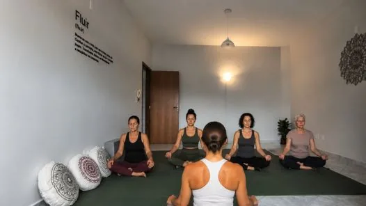 Aula de yoga em turma reduzida no Espaço Fluir Yoga, Jundiaí